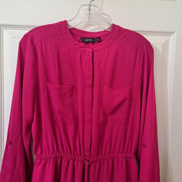 Apt 9 Women's 10 Magenta Long Sleeve Button Up Elastic Waist Dress Business - Picture 5 of 10